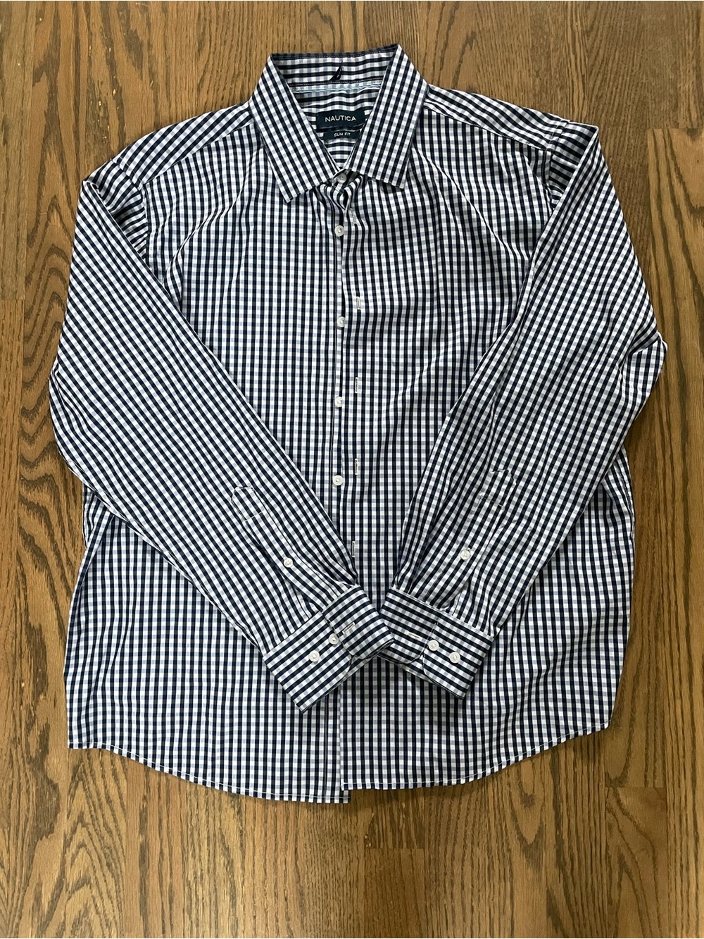 Nautica Navy and White Gingham Button-Down Dress Shirt